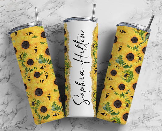 Sunflower Seamless Add Your Own Text, Summer 20oz Sublimation Tumbler Design, Skinny Straight Tumbler, Flower Floral, Digital Download PNG