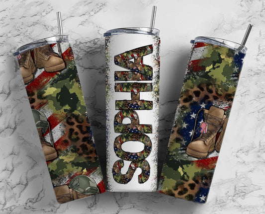 Tumbler + Doodle Letter Set, Add Your Own Name, US Army Tumbler Design Seamless Patriotic Country Sublimation Designs, Straight 20oz PNG