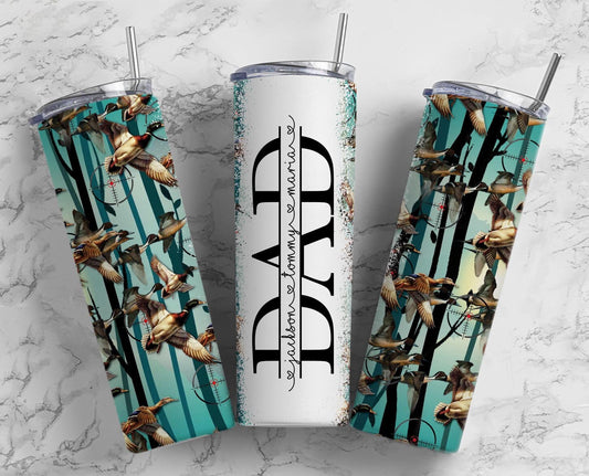 Duck Hunting Dad Tumbler Wrap, Seamless Tumbler for Dad, 20oz Tumbler design, Fathers Day Tumbler, Man Tumbler, Split Add Kids Names PNG