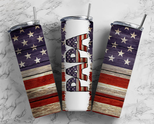 Wood Flag USA Papa Sublimation Tumbler Designs Fathers Day - Dad 20oz Skinny Tumbler Wraps Templates - PNG