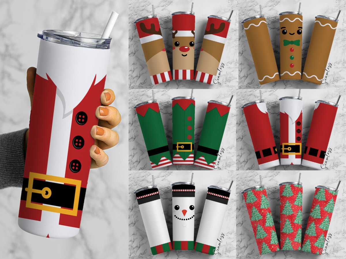 Christmas Tumbler Wrap Bundle Designs, Trending Sublimation Designs Downloads Santa Elf Skinny Tumbler 20oz Design - PNG Commercial Use