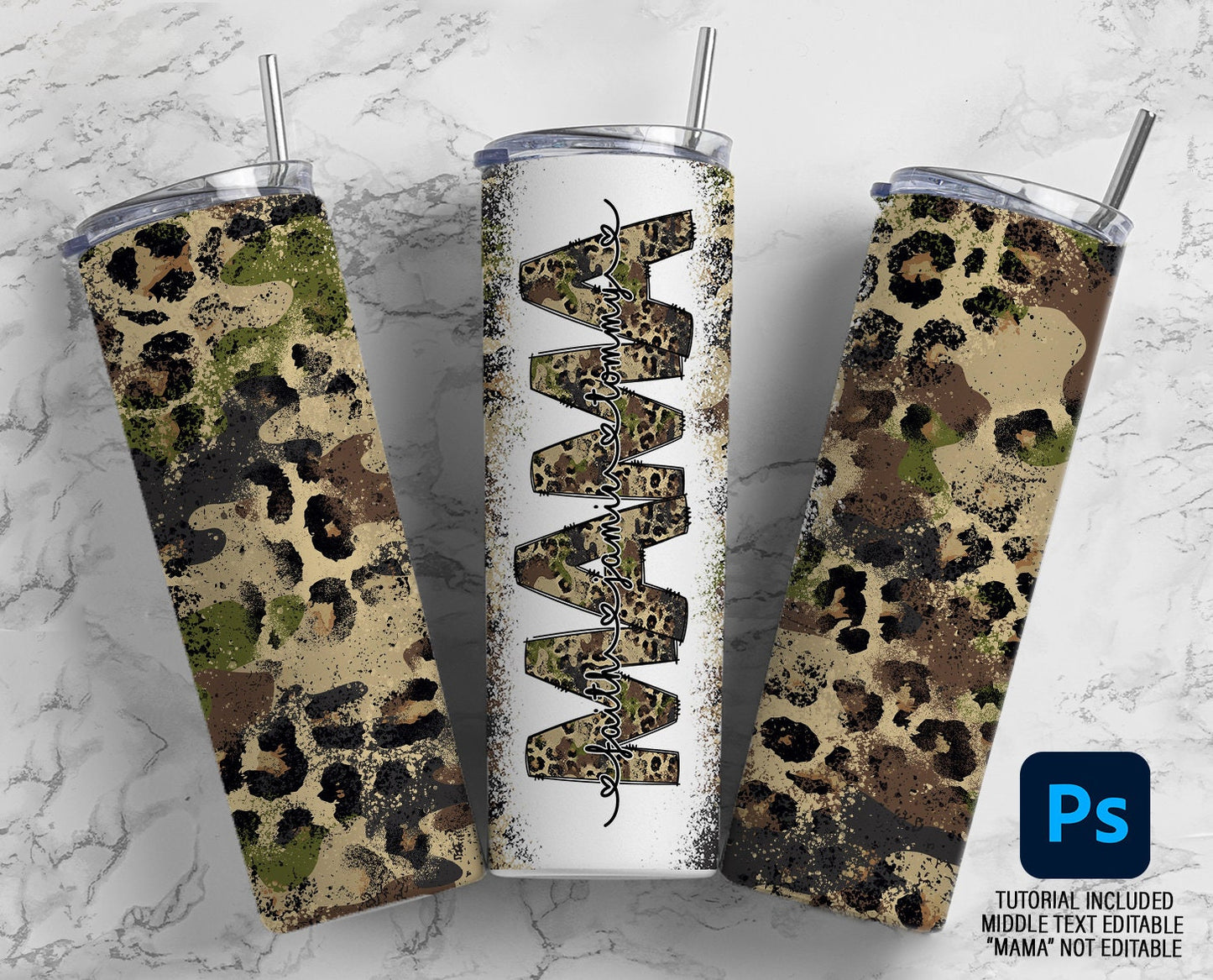 Camo Army Editable Kids Names Mom Tumbler Wrap, Edit in Photoshop Tutorial Included, Mom Sublimation 20oz Tumbler Designs PNG