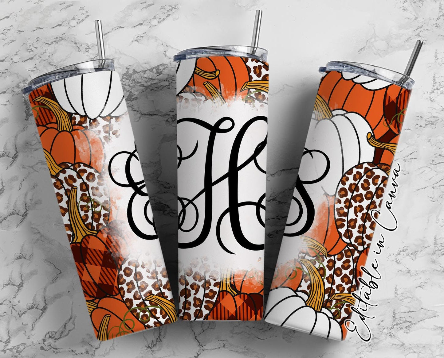 EDITABLE Thanksgiving Monogram 20oz Straight Tumbler Wrap Designs, Make Your Own Custom Peronalized Design, Easy Canva Tempalte