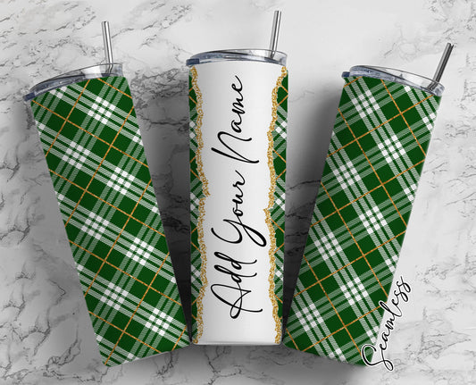 Green Plaid Pattern, Green Plaid, Plaid Pattern Add Your Own Name, 20oz Sublimation Tumbler Designs, Skinny Tumbler Wraps Template - 1507