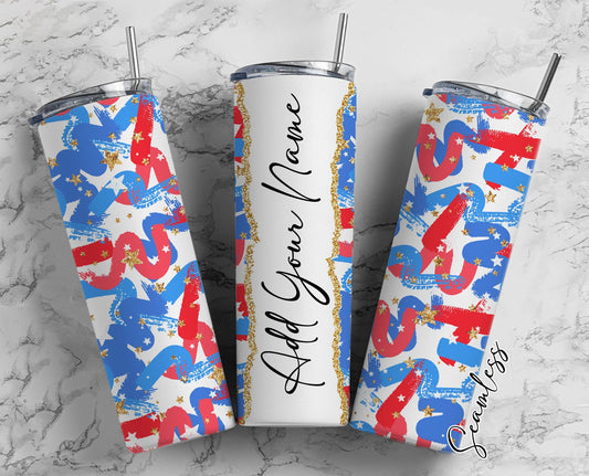 Blue And Red Background Add Your Own Name, 20oz Sublimation Tumbler Designs, Skinny Tumbler Wraps Template - 535