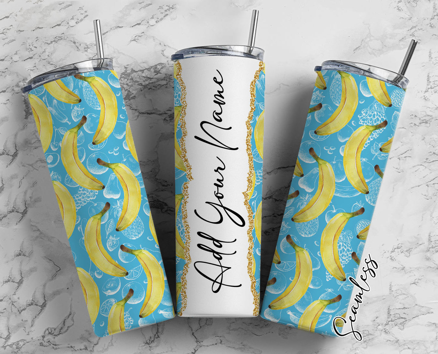 Banana Seamless Add Your Own Name, 20oz Sublimation Tumbler Designs, Skinny Tumbler Wraps Template - 1953