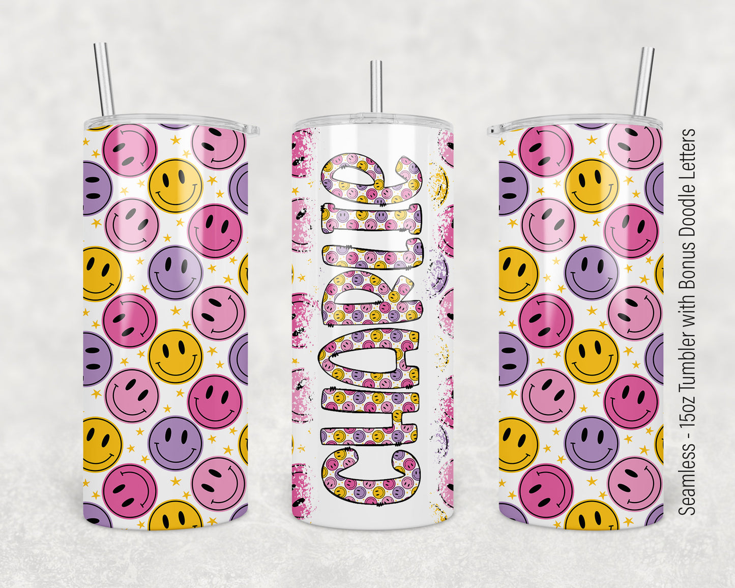 15oz Tumbler Wrap with Matching Doodle Letters, Hand drawn Alphabet, Kids Tumbler Sublimation PNG - Pattern 160