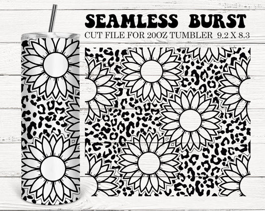 Sunflower Burst SVG Template, Western Leopard Seamless Burst Template, Peekaboo Designs, Scratch Tape, Glitter Tumbler Designs PNG DXF
