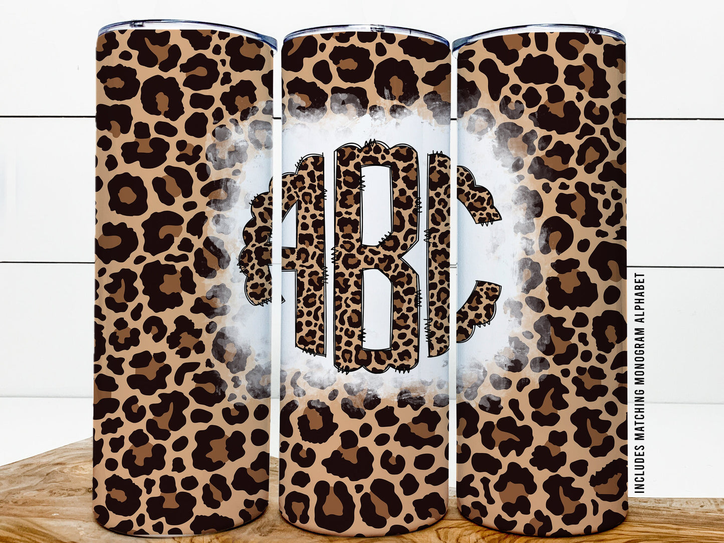 Leopard Print Monogram with Matching Tumbler Wrap, Add Your Own Custom Initials with Individual Monogram Letters Transparent Background PNG