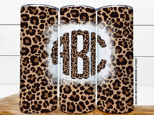 Leopard Print Monogram with Matching Tumbler Wrap, Add Your Own Custom Initials with Individual Monogram Letters Transparent Background PNG