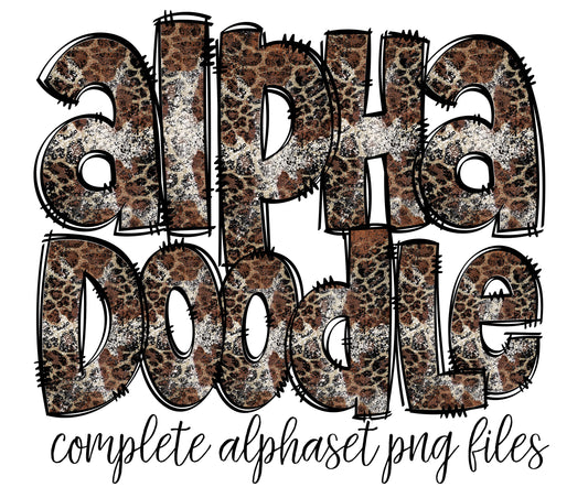 Western Doodle Alphabet Letters PNG Bundle, Cheetah Cowhide Hand Drawn Alphabet Doodle, Sublimation Alpha Set Designs PNG