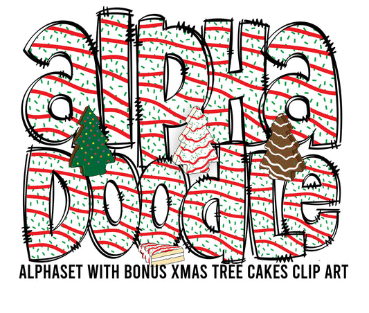 Christmas Tree Cakes Doodle Letters with Matching Xmas Tree Cake Clip Art, Uppercase & Lowercase Alphabet with Numbers Transparent PNG