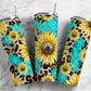 Turquoise Leopard Sunflower Sublimation Tumbler Designs, png for sublimation, tumbler png designs, 20oz Straight tumbler wrap bundle