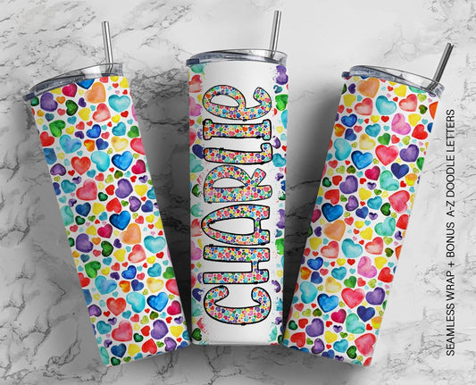 20oz Tumbler Wrap with Matching Doodle Letter Alphabet PNG DESIGN 50