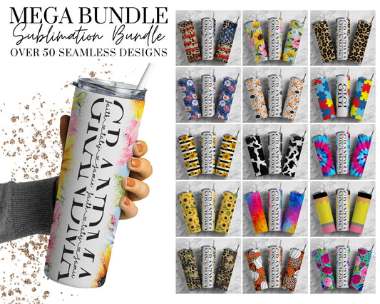 50+ GRANDMA Split Seamless Mega Bundle, 20oz Sublimation Tumbler Design Bundle, Skinny Straight Tumbler, GRANDMOTHER Add Your Own Name PNG