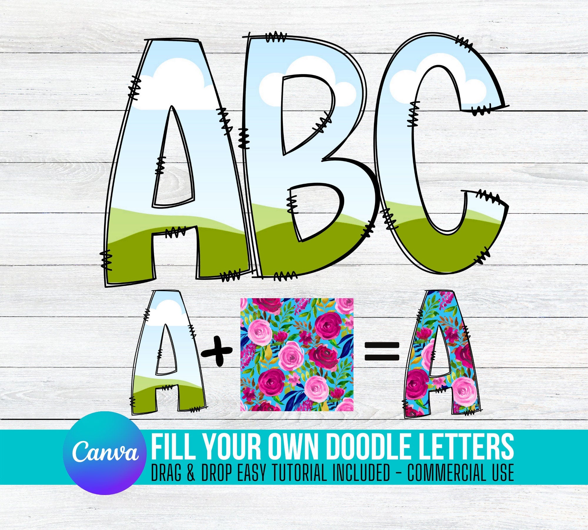 Fill your own Doodle Letters on CANVA with Commercial Use Allowed. Dra ...