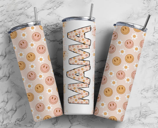 Retro Smiles Mama Seamless 20oz Sublimation Tumbler, Mothers Day Straight tumbler, Mama Tumbler, Seamless Tumbler Mom Tumbler Wrap PNG