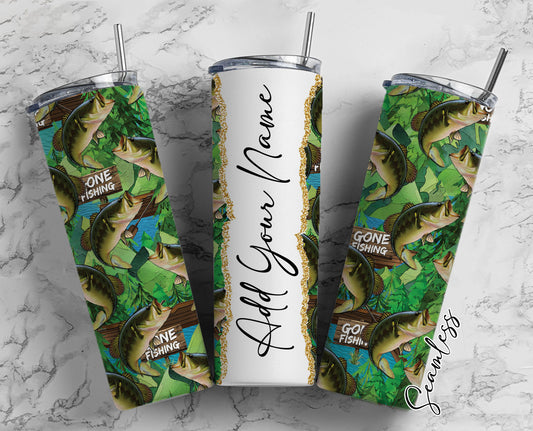 Gone Fishing Add Your Own Name, 20oz Sublimation Tumbler Designs, Skinny Tumbler Wraps Template - 70 PATTERN