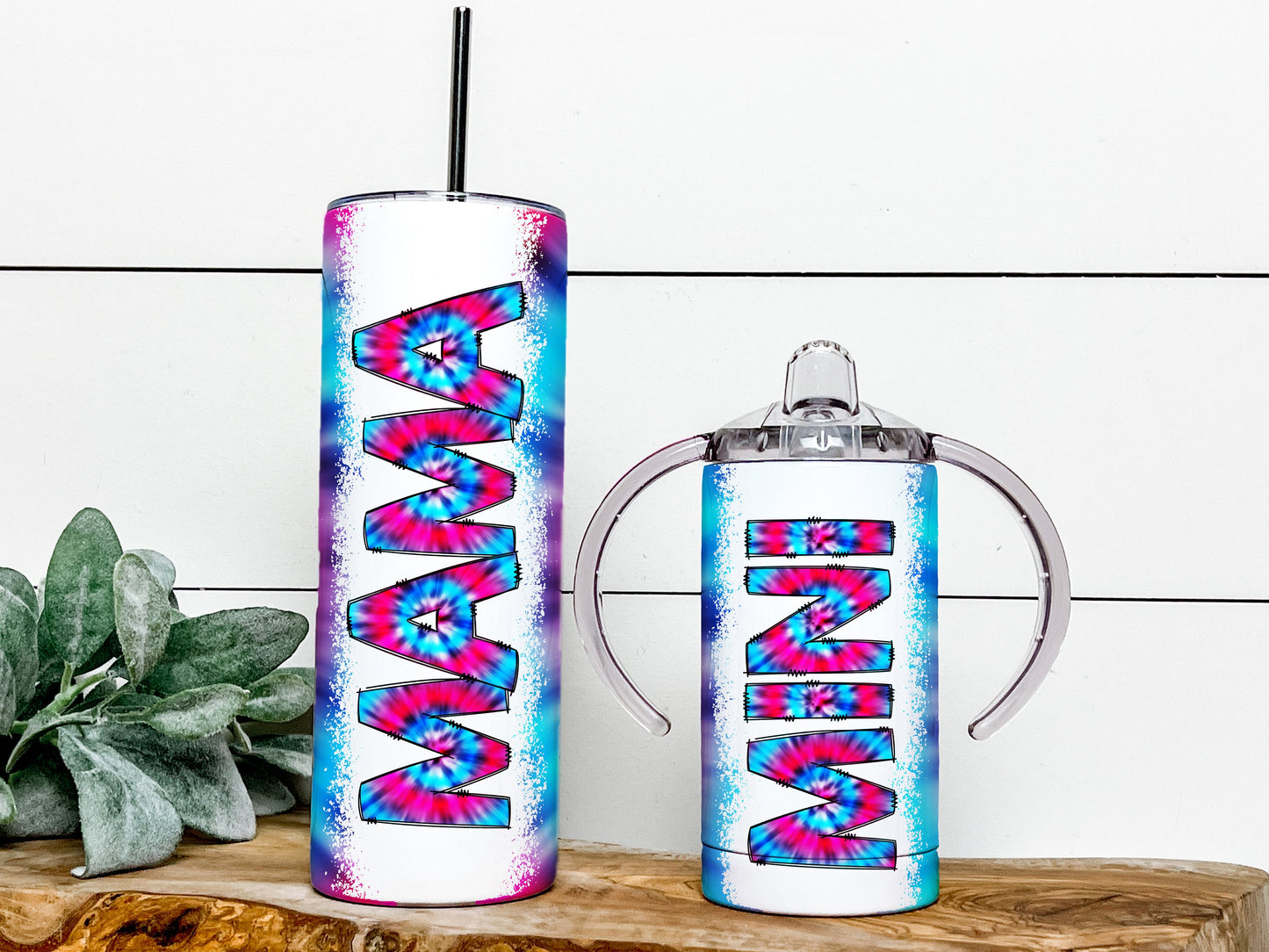 Tie Dye Bright Mama and Mini Tumblers Sublimation Designs, Mother Daughter Tumbler Wrap DESIGN 131