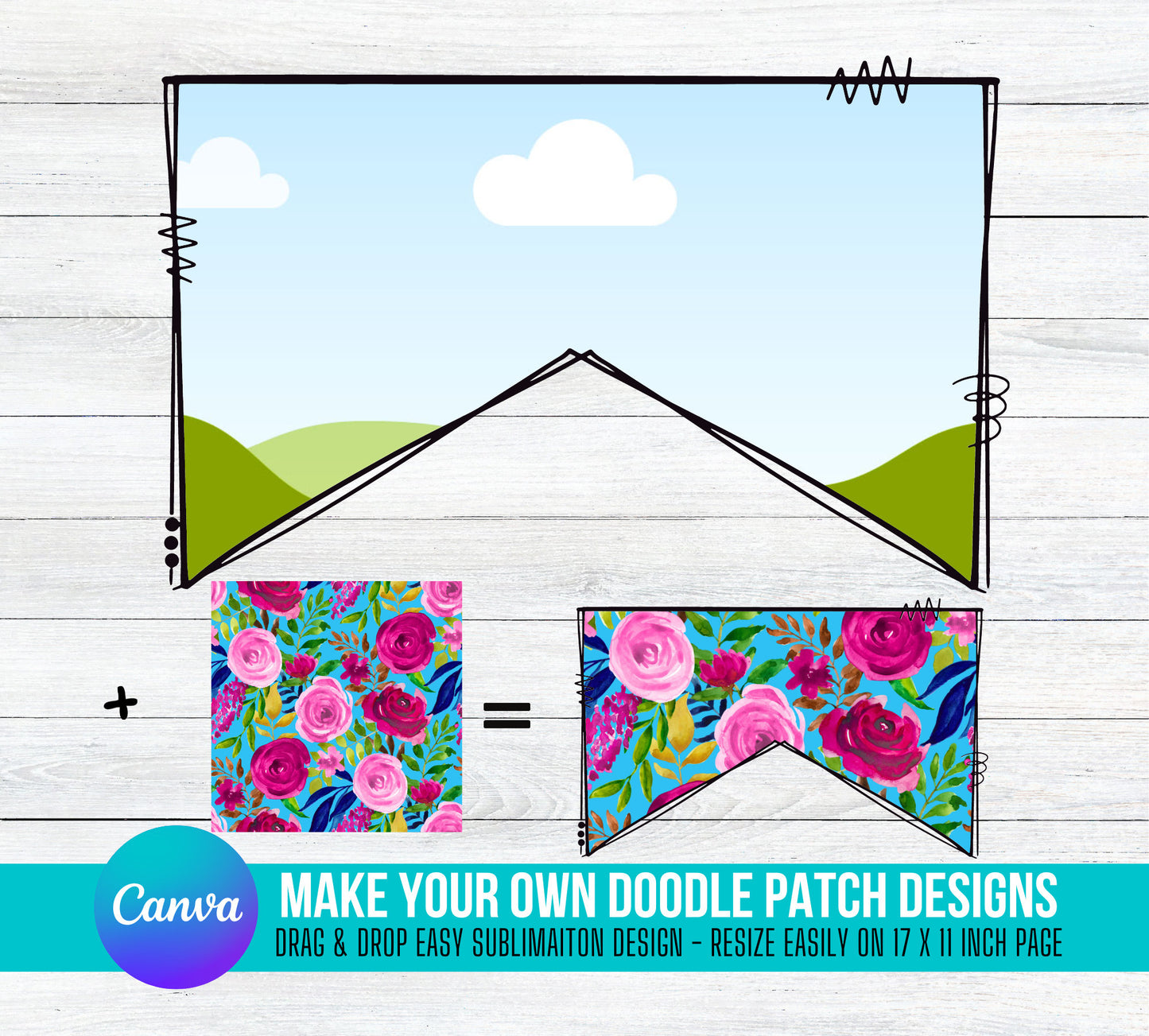 Add Your Own Pattern Doodle Patch, Create Digital Design Elements CANVA, Easy Drag and Drop Photo or Patterns, Editable Canva Frame Designs