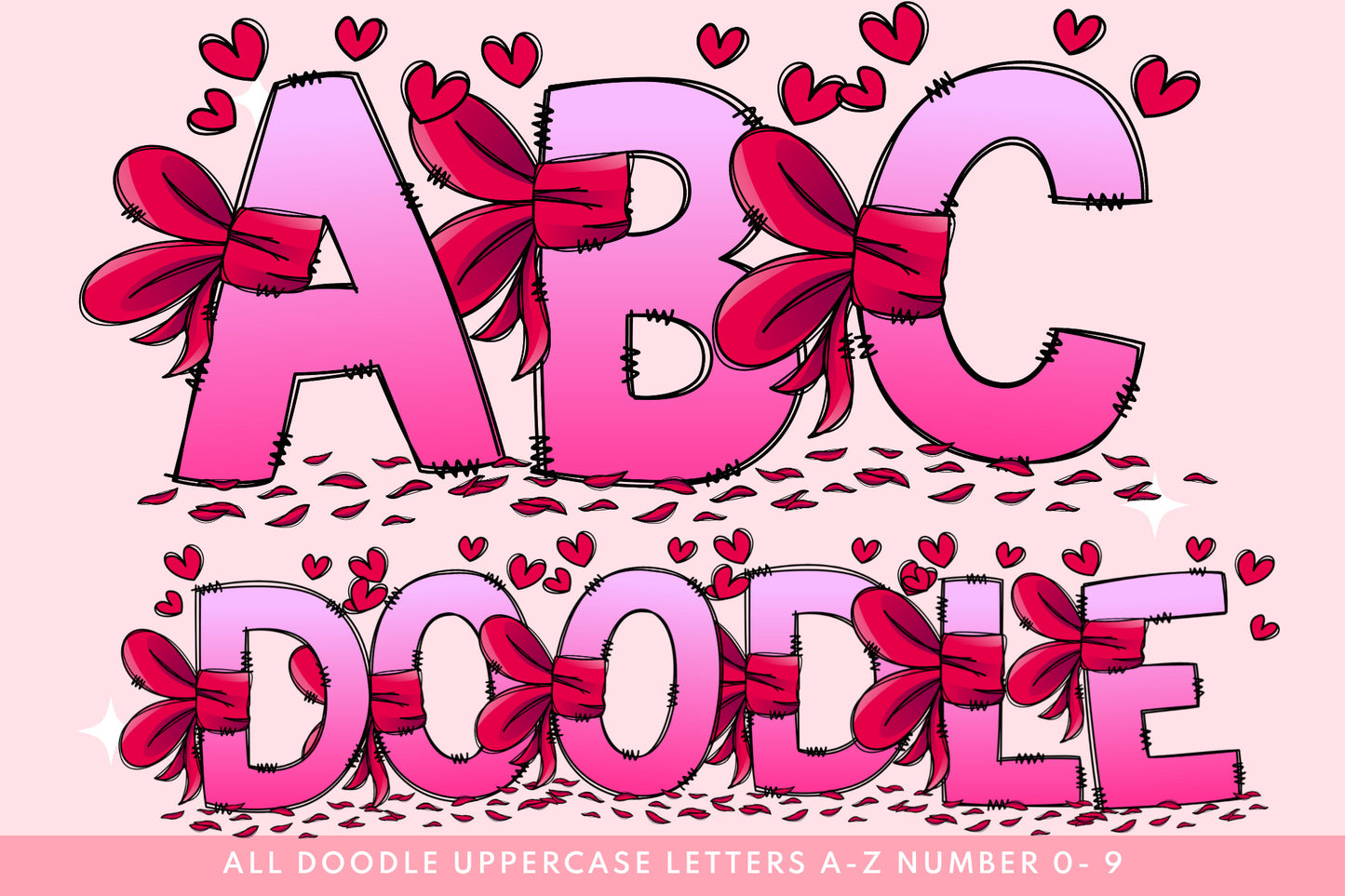 Valentines Day Doodle Letters PNG Bundle, Hand Drawn Doodle Alphabet, Sublimation Alpha Set Designs Heart Pink Love Be My Valentine Kids PNG