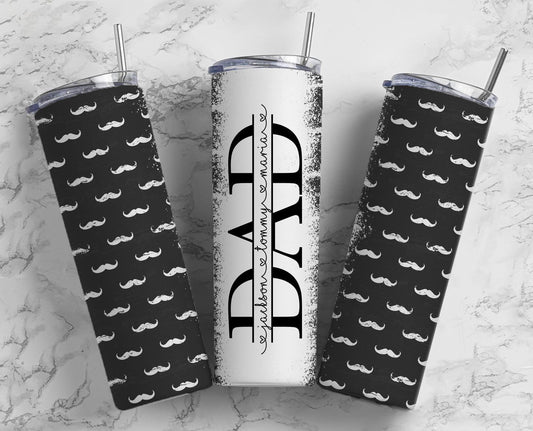 Mustache Dad Tumbler Wrap, Seamless Tumbler for Dad, 20oz Tumbler design, Fathers Day Tumbler, Man Tumbler, Split Add Kids Names PNG