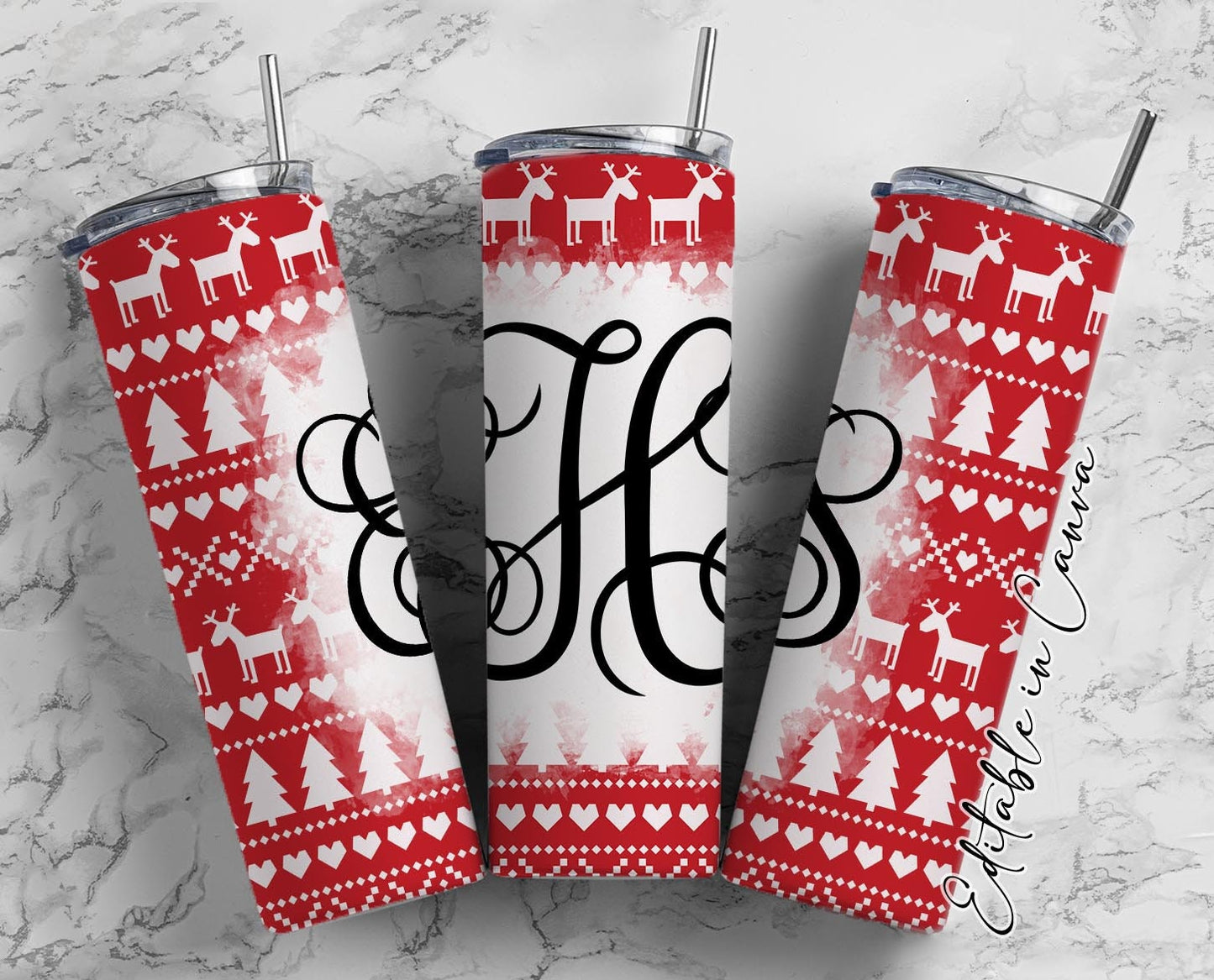 EDITABLE Christmas Sweater Monogram 20oz Straight Tumbler Wrap Designs, Make Your Own Custom Peronalized Design, Easy Canva Tempalte