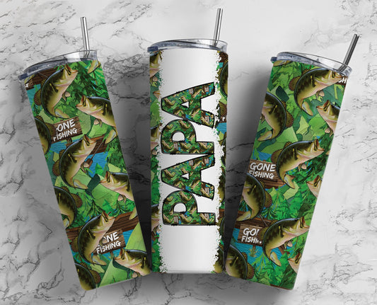 Fishing Papa Sublimation Tumbler Designs Fathers Day - Dad 20oz Skinny Tumbler Wraps Templates - PNG