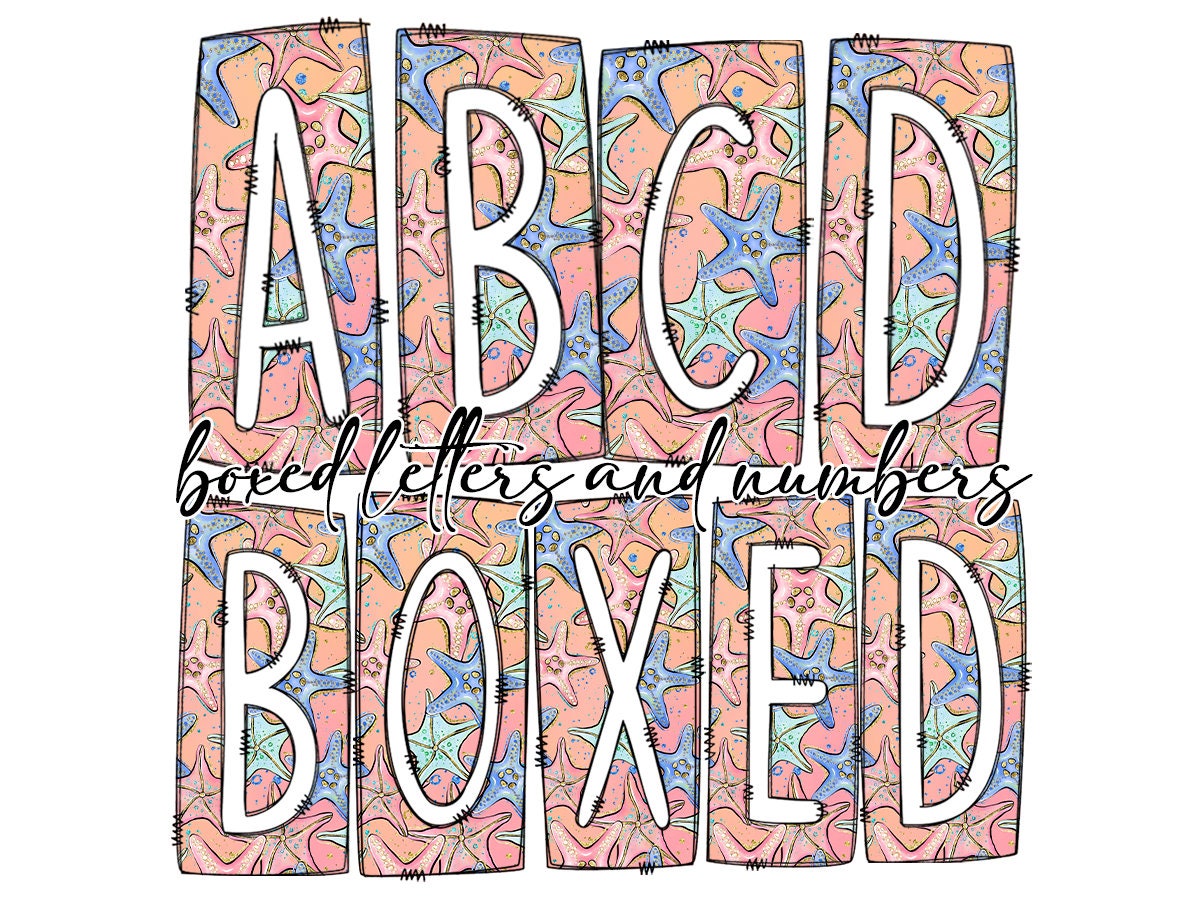 Spring floral Box Doodle Letters, Western Hand Drawn Doodle Alphabet Set, Sublimation Designs PNG - 1881