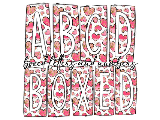 Hearts Valentines Day Box Doodle Letters, Western Hand Drawn Doodle Alphabet Set, Sublimation Designs PNG - 1747