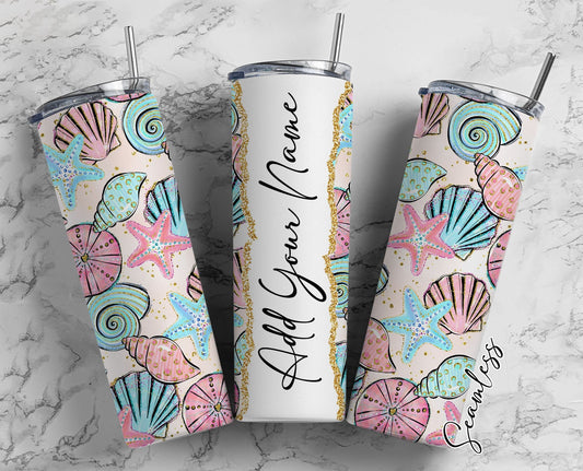 Seashells Seamless, Under The Sea Add Your Own Name, 20oz Tumbler Wrap, Seamless Skinny Tumbler, Sublimation Design PNG - 970