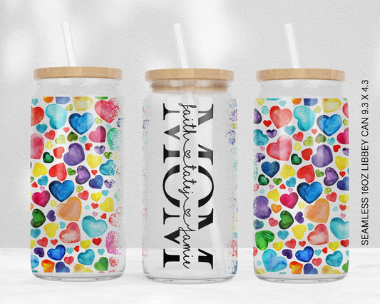 Autism Heart 16oz Libbey Glass Can Tumbler Seamless, 16oz Glass Can Wrap, Sublimation Designs, Mothers Day, Can Template Designs PNG