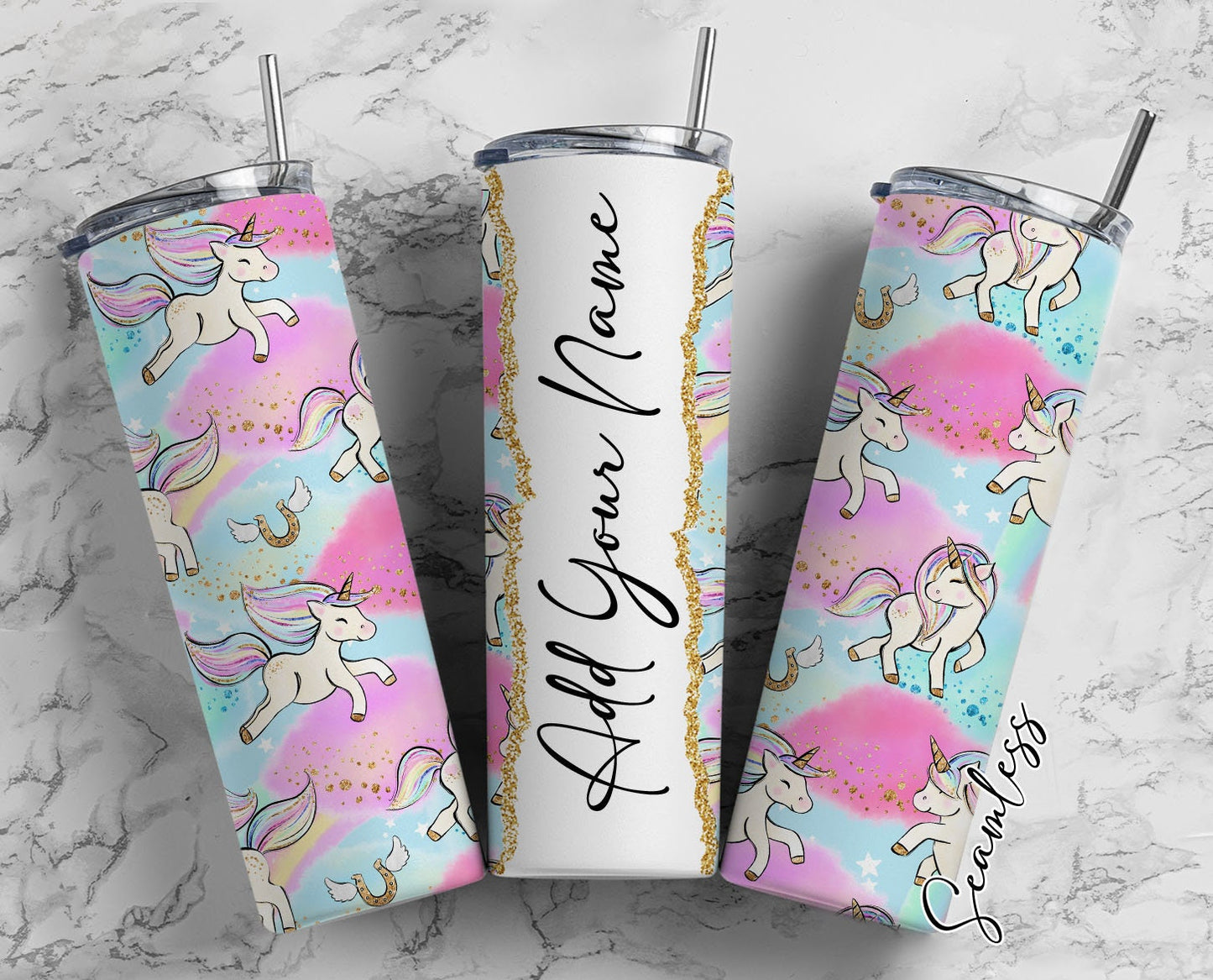 Unicorn Pattern, Unicorn Seamless, Unicorn Graphic Add Your Own Name, 20oz Sublimation Tumbler Designs, Skinny Tumbler Wraps Template - 793