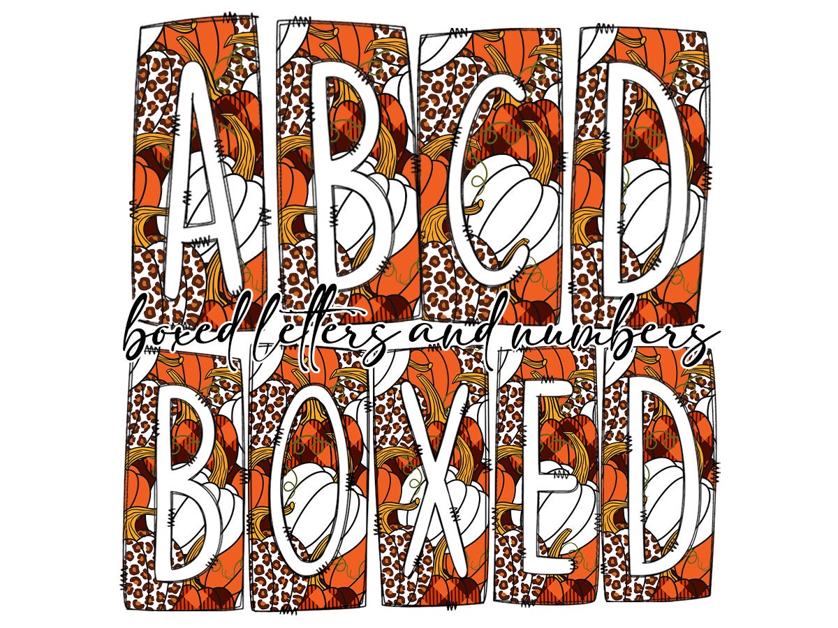 Pumpkins Leopard Fall Box Doodle Letters, Western Hand Drawn Doodle Alphabet Set, Sublimation Designs PNG - 83 PATTERN