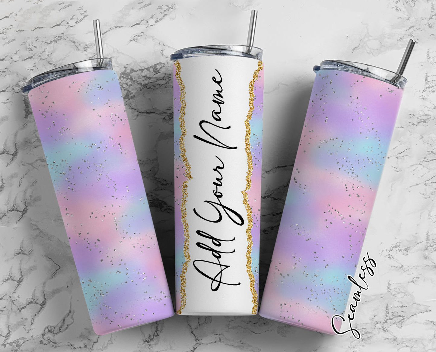 Gradient Colors Add Your Own Name, 20oz Sublimation Tumbler Designs, Skinny Tumbler Wraps Template - 34