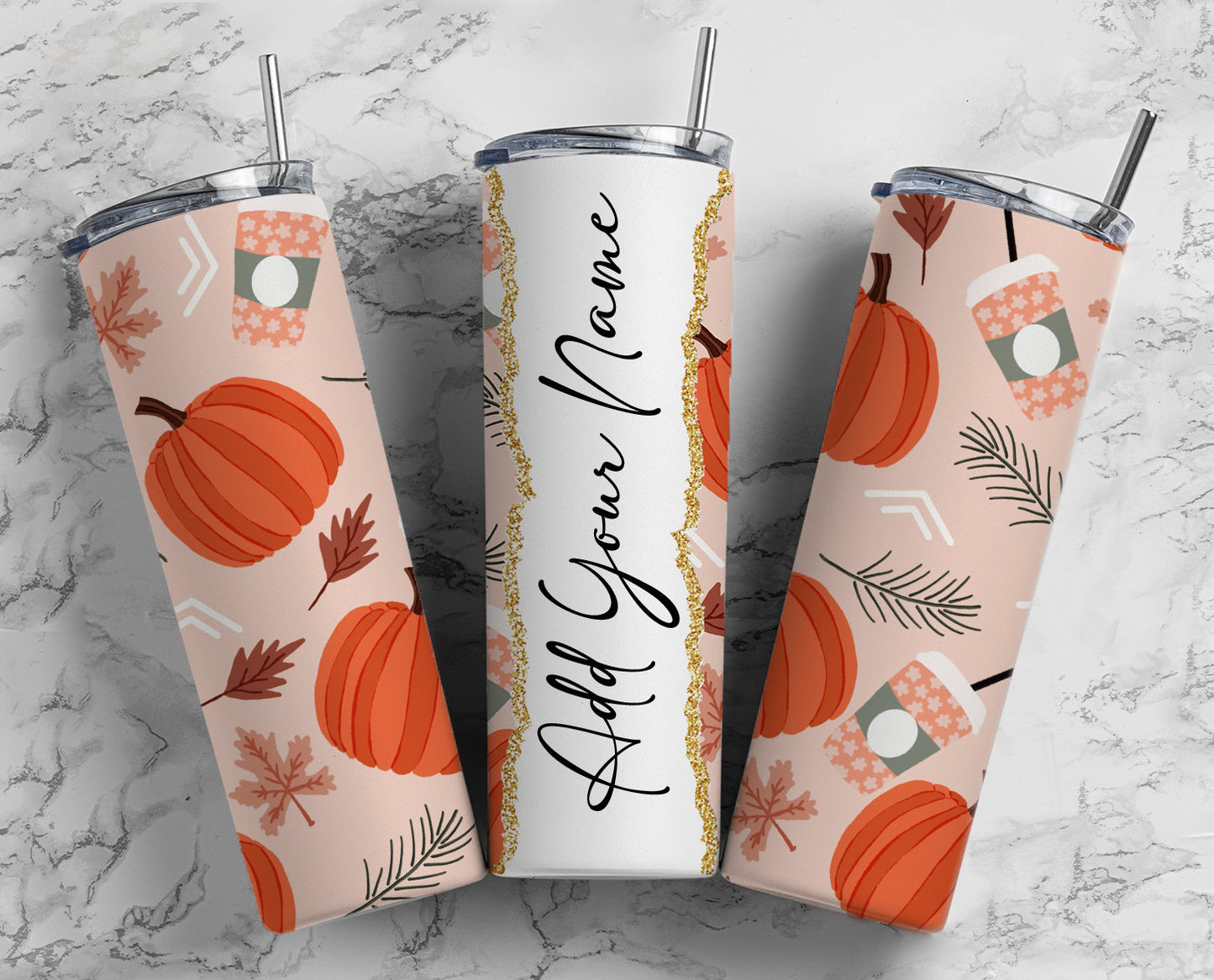 Thanksgiving Fall Add Your Own Text Name Monogram Sublimation Tumbler Designs Floral - 20oz Skinny Tumbler Wraps Templates - PNG 9 PATTERN