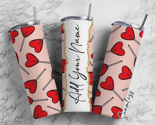 Red Hearts Add Your Own Name, 20oz Sublimation Tumbler Designs, Skinny Tumbler Wraps Template - 14 PATTERN