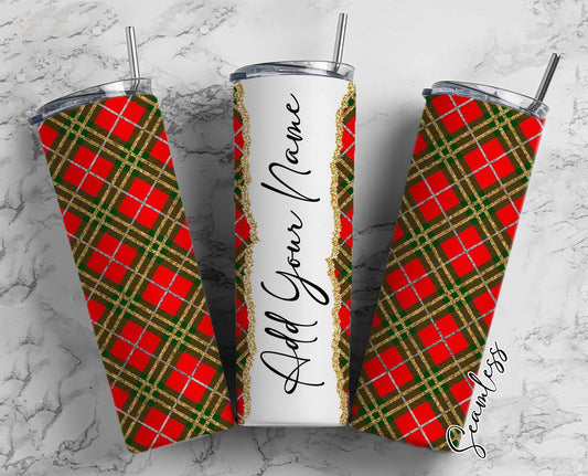 Red Plaid Seamless Add Your Own Name, 20oz Sublimation Tumbler Designs, Skinny Tumbler Wraps Template - 2157