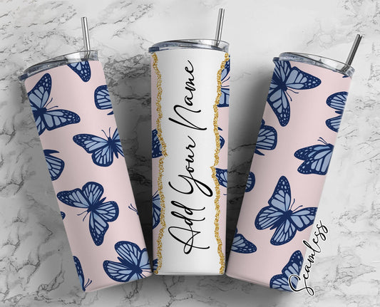 Butterfly Pattern Add Your Own Name, 20oz Sublimation Tumbler Designs, Skinny Tumbler Wraps Template - 56 PATTERN