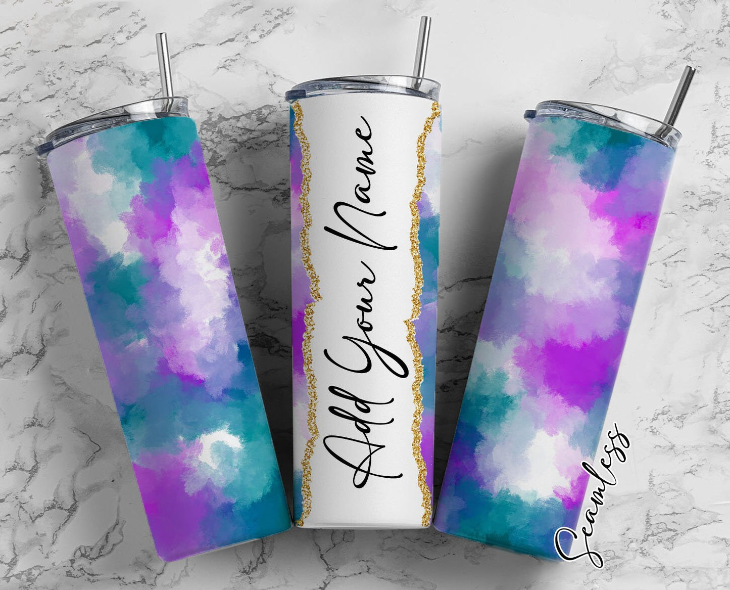 Purple Watercolor Burst Add Your Own Name, 20oz Sublimation Tumbler Designs, Skinny Tumbler Wraps Template - 44 PATTERN