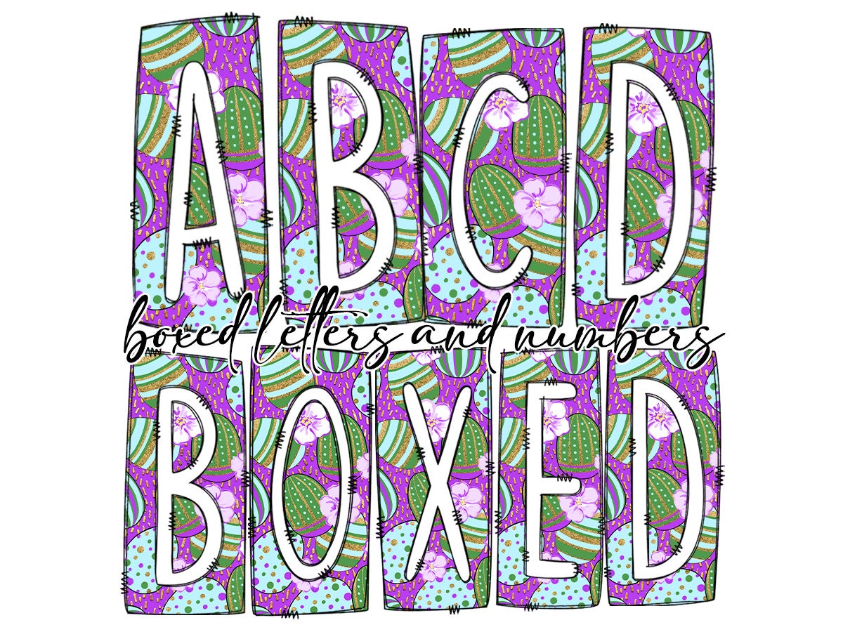 Easter Egg Box Doodle Letters, Western Hand Drawn Doodle Alphabet Set, Sublimation Designs PNG - 235