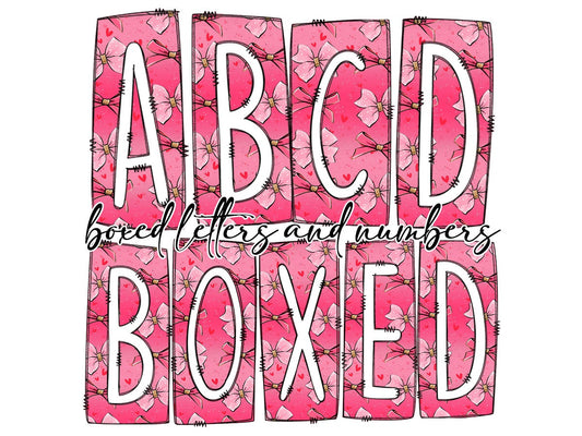 Pink Bows Valentines Box Doodle Letters, Western Hand Drawn Doodle Alphabet Set, Sublimation Designs PNG - 1838