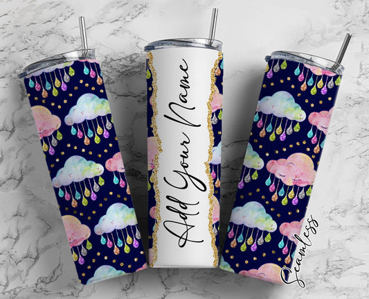 Watercolor Clouds Seamless Add Your Own Name, 20oz Sublimation Tumbler Designs, Skinny Tumbler Wraps Template - 2139