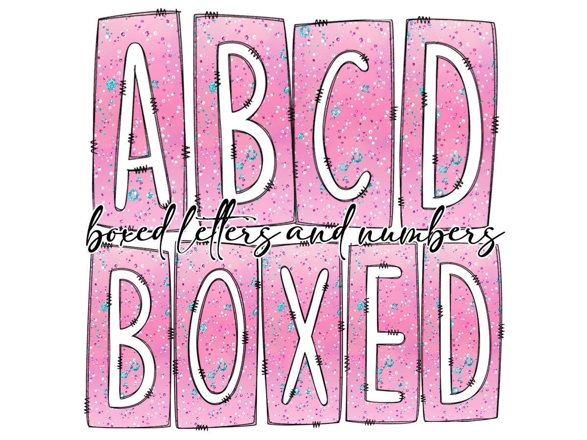 Ombre Pink Box Doodle Letters, Western Hand Drawn Doodle Alphabet Set, Sublimation Designs PNG - 1206