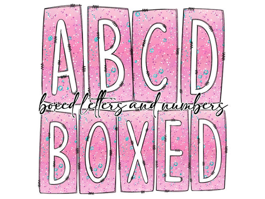 Ombre Pink Box Doodle Letters, Western Hand Drawn Doodle Alphabet Set, Sublimation Designs PNG - 1206