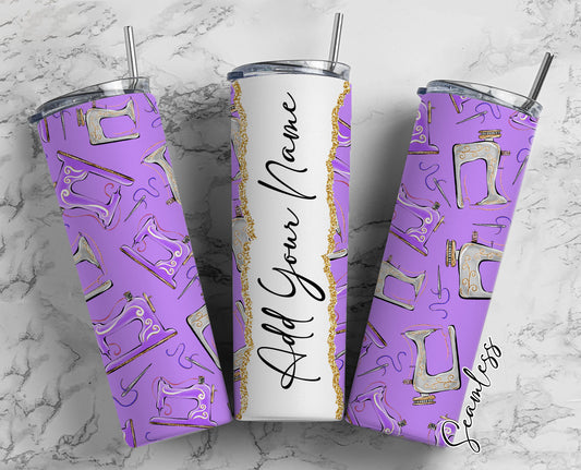 Sewing Machine On Purple Background Add Your Own Name, 20oz Sublimation Tumbler Designs, Skinny Tumbler Wraps Template - 1929