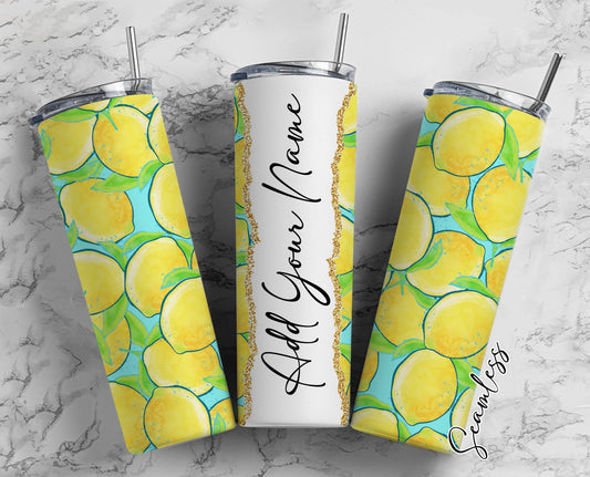 Lemon Pattern, Lemon Background, Lemon Lovers Add Your Own Name, 20oz Sublimation Tumbler Designs, Skinny Tumbler Wraps Template - 2051