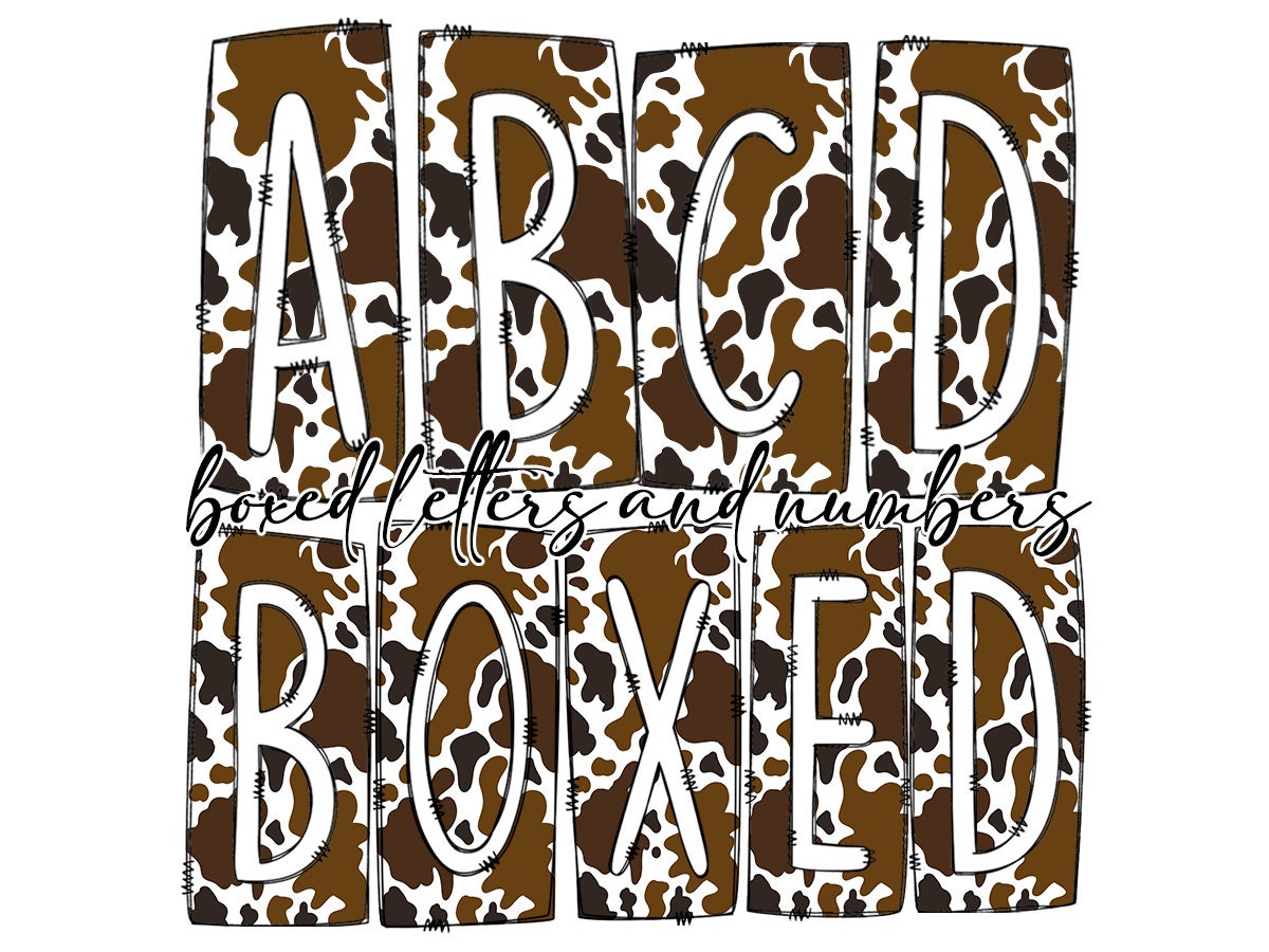 Brown Cowhide Cow print Box Doodle Letters, Western Hand Drawn Doodle Alphabet Set, Sublimation Designs PNG - 446 PATTERN