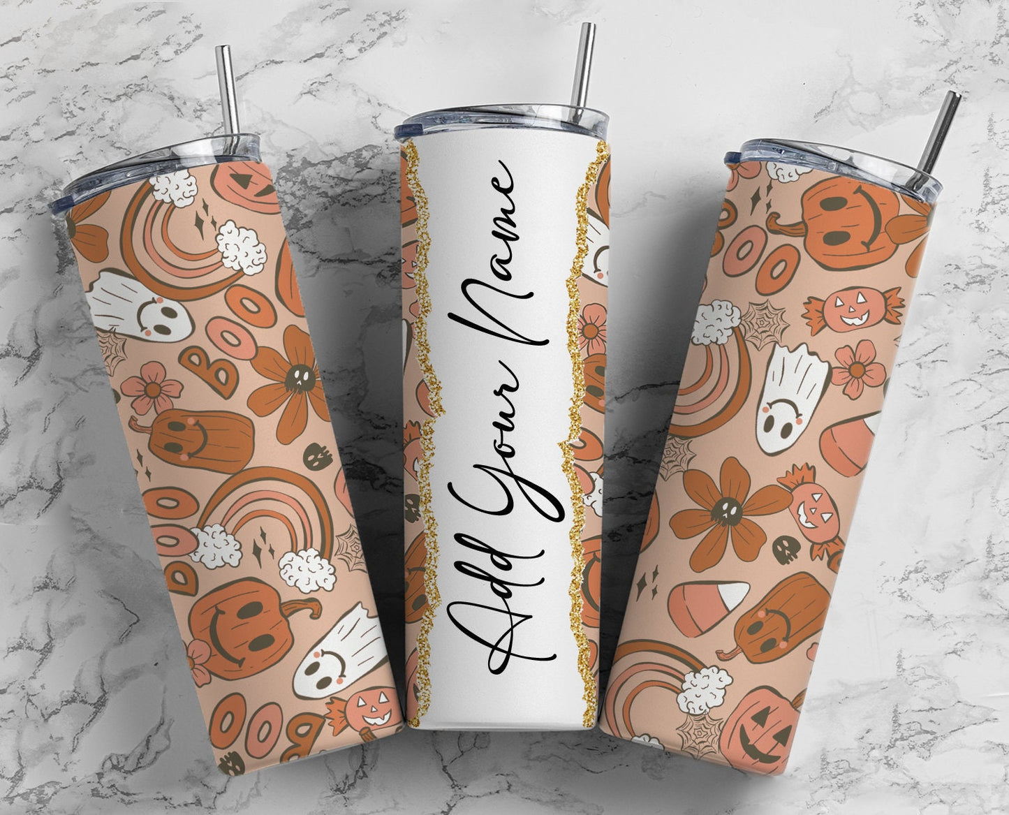 Boho Brown Add Your Own Text Name Monogram Sublimation Tumbler Designs Wrap - 20oz Skinny Tumbler Wraps Templates - PNG 48 PATTERN