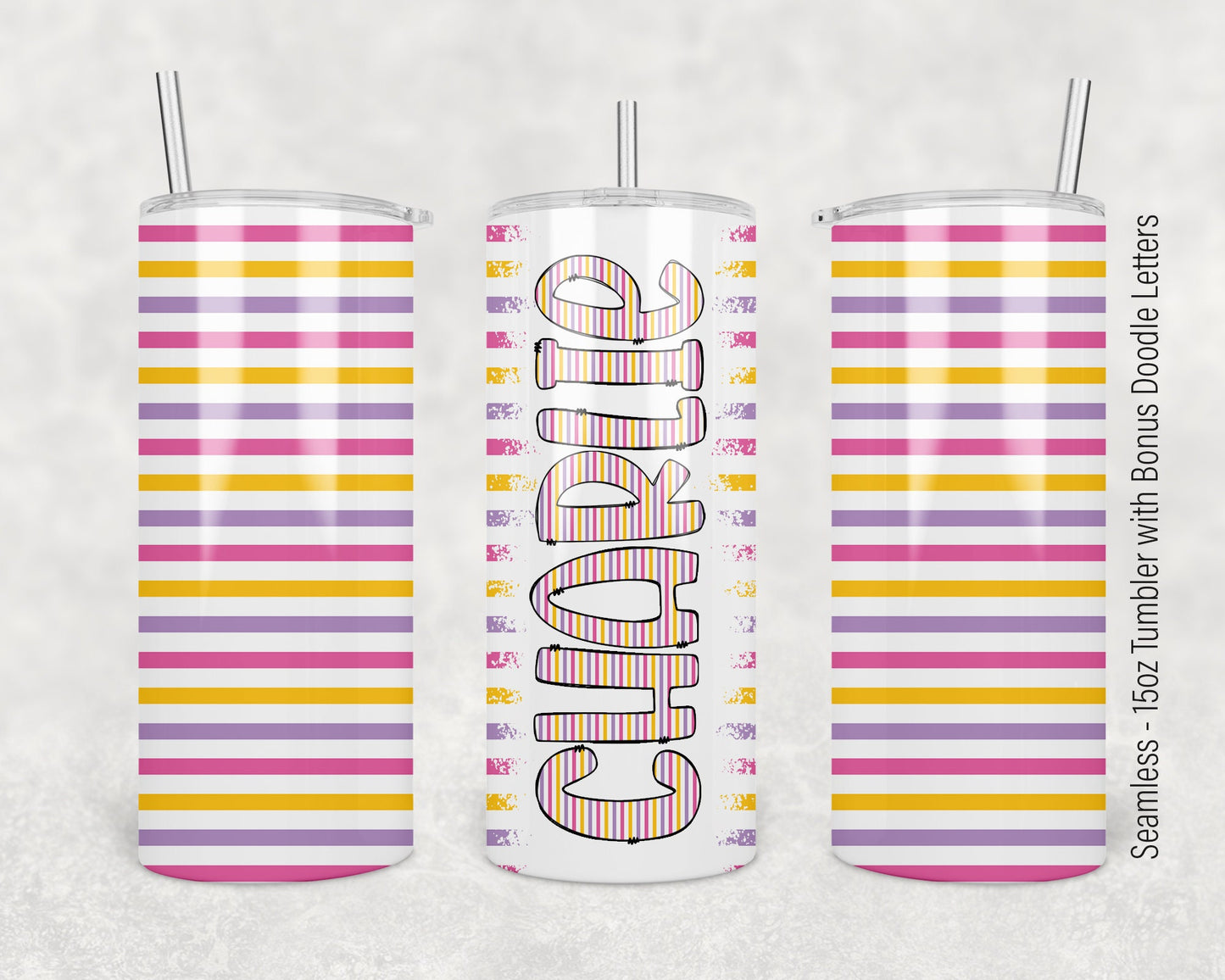 15oz Tumbler Wrap with Matching Doodle Letters, Hand drawn Alphabet, Kids Tumbler Sublimation PNG - Pattern 159